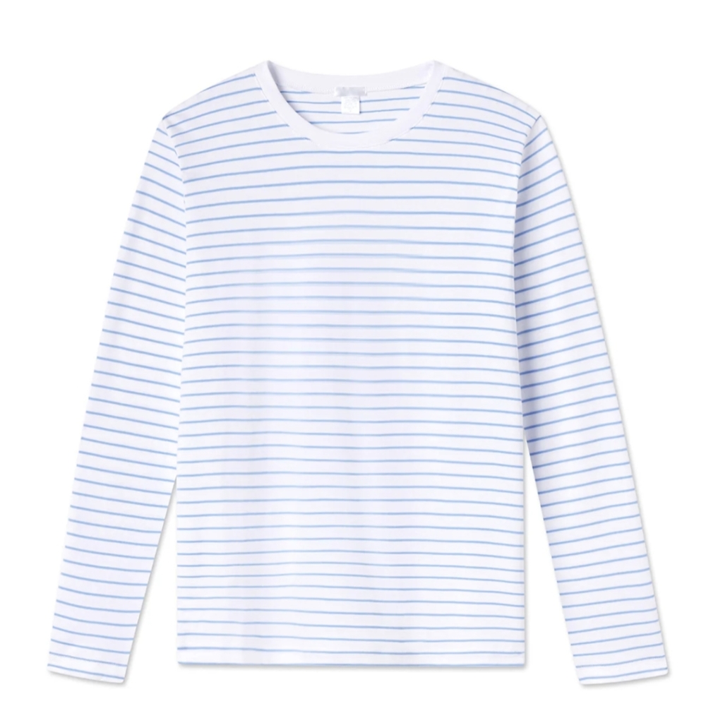 Lake Pajamas Pima Long-Short Weekend Top Baltic Blue StripeXS